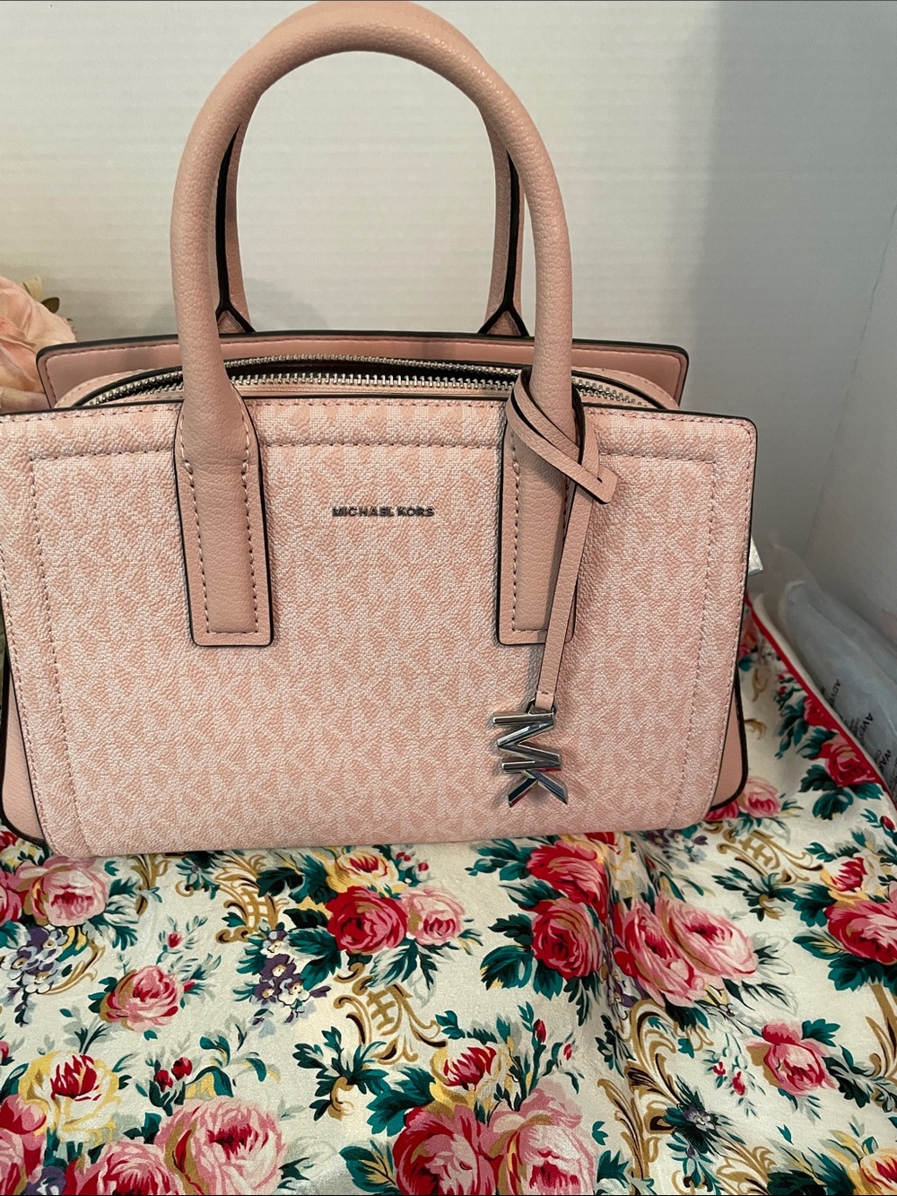 Michael Kors Blush Pink Signature Satchel with MK Charm